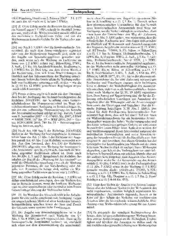 Vorschauseite 4: Zum Verbot der Werbung Anwendungsgebieten nach § UWG §4 Nr. 11; HWG §5