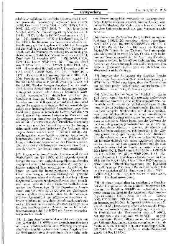 Vorschauseite 5: Zum Verbot der Werbung Anwendungsgebieten nach § UWG §4 Nr. 11; HWG §5