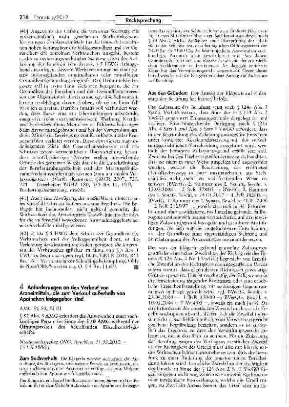 Vorschauseite 6: Zum Verbot der Werbung Anwendungsgebieten nach § UWG §4 Nr. 11; HWG §5