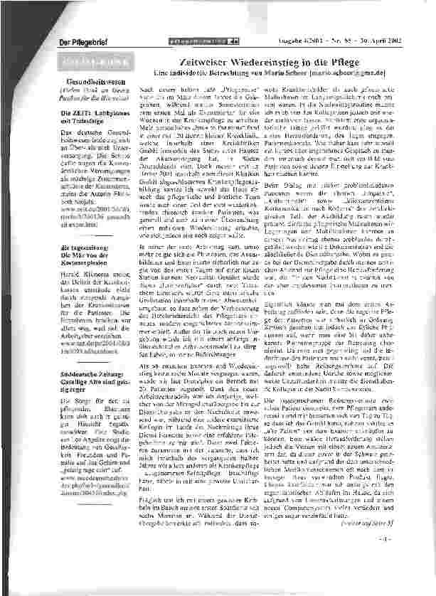 Vorschauseite 1: Zeitweiser Wiedereinstieg in die Pflege