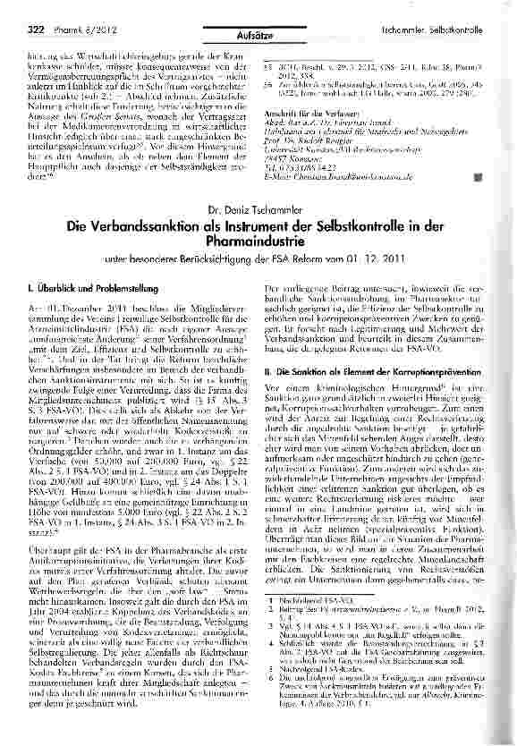 Vorschauseite 1: Die Verbandssanktion als Instrument der Selbstkontrolle in der Pharmaindustrie