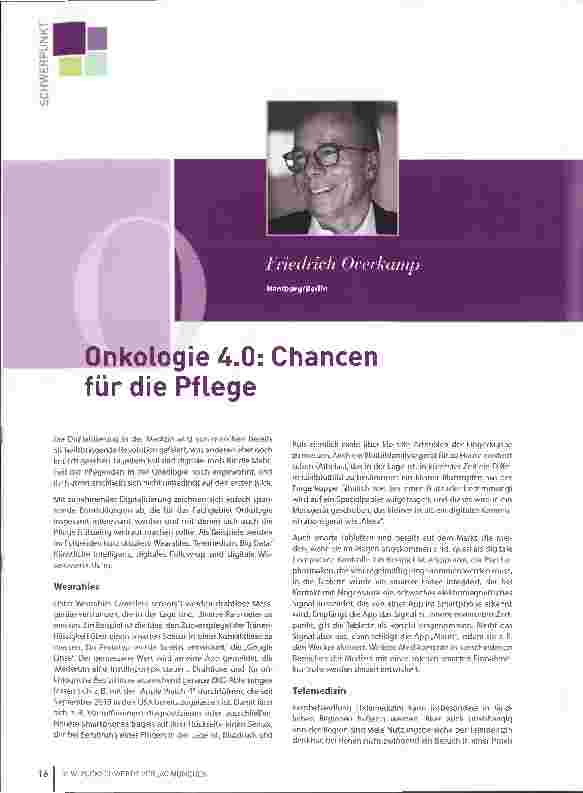 Vorschauseite 1: Onkologie 4.0: Chancen für die Pflege