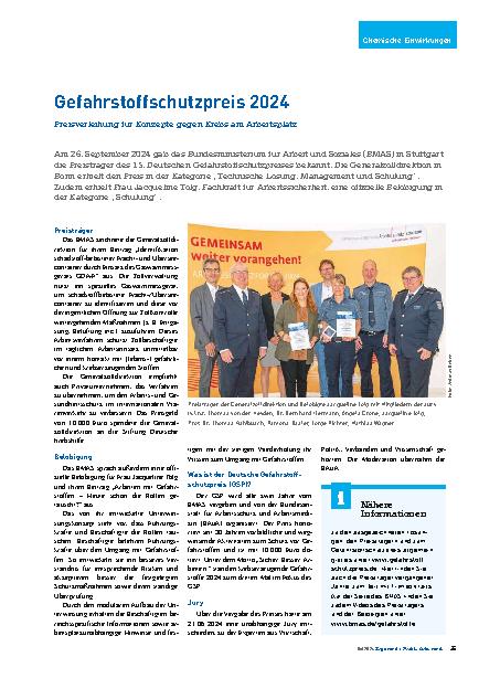 Vorschauseite 1: Gefahrstoffschutzpreis 2024 Preisverleihung für Konzepte gegen Krebs am Arbeitsplatz