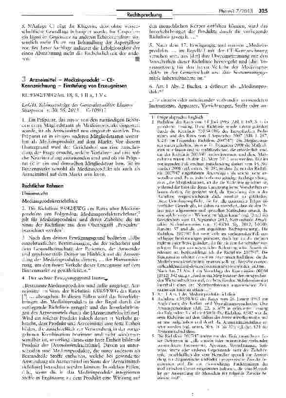 Vorschauseite 1: Arzneimittel - Medizinprodukt — CE-Kennzeichnung - Einstufung von ErzeugnissenRL 93/42/EWG/Art. 18, 8, 1 II a, 1 V c