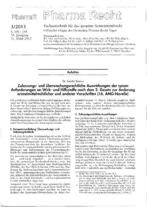 Vorschauseite 1: Zulassungsund überwachungsrechtliche Auswirkungen der neuen Anforderungen an Wirkund Hilfsstoffe nach dem 2. Gesetz zur Änderung arzneimittelrechtlicher und anderer Vorschriften (…