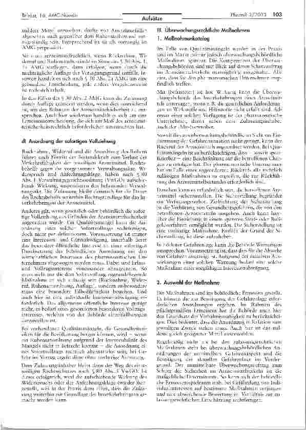 Vorschauseite 3: Zulassungsund überwachungsrechtliche Auswirkungen der neuen Anforderungen an Wirkund Hilfsstoffe nach dem 2. Gesetz zur Änderung arzneimittelrechtlicher und anderer Vorschriften (…