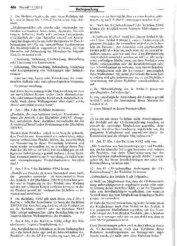 Vorschauseite 2: Zur Einstufung von Erzeugnissen mit CE-Kennzeichnung - Arzneimittel -Medizinprodukt (Gynocaps) RL 2001/83/EG Art. 1 Nr. 2 b; AEUV Art. 267; MPG § 3 Nr. 1; AMG § 3 I
