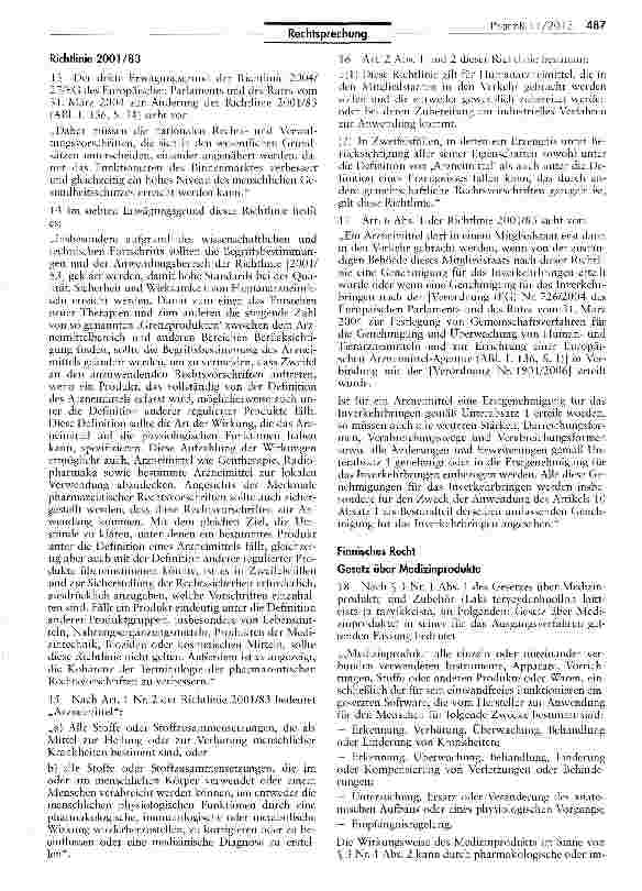 Vorschauseite 3: Zur Einstufung von Erzeugnissen mit CE-Kennzeichnung - Arzneimittel -Medizinprodukt (Gynocaps) RL 2001/83/EG Art. 1 Nr. 2 b; AEUV Art. 267; MPG § 3 Nr. 1; AMG § 3 I