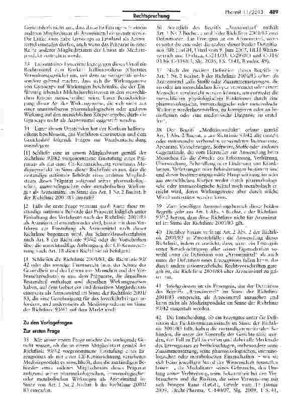 Vorschauseite 5: Zur Einstufung von Erzeugnissen mit CE-Kennzeichnung - Arzneimittel -Medizinprodukt (Gynocaps) RL 2001/83/EG Art. 1 Nr. 2 b; AEUV Art. 267; MPG § 3 Nr. 1; AMG § 3 I