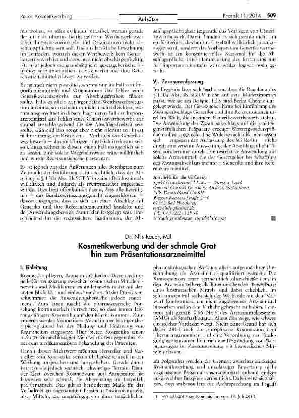 Vorschauseite 1: Kosmetikwerbung und der schmale Grat hin zum Präsentationsarzneimittel