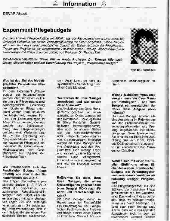 Vorschauseite 1: Experiment Pflegebudgets