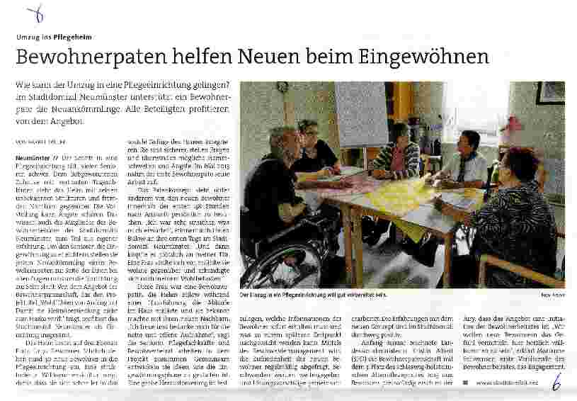 Vorschauseite 1: Bewohnerpaten helfen Neuen beim Eingewöhnen