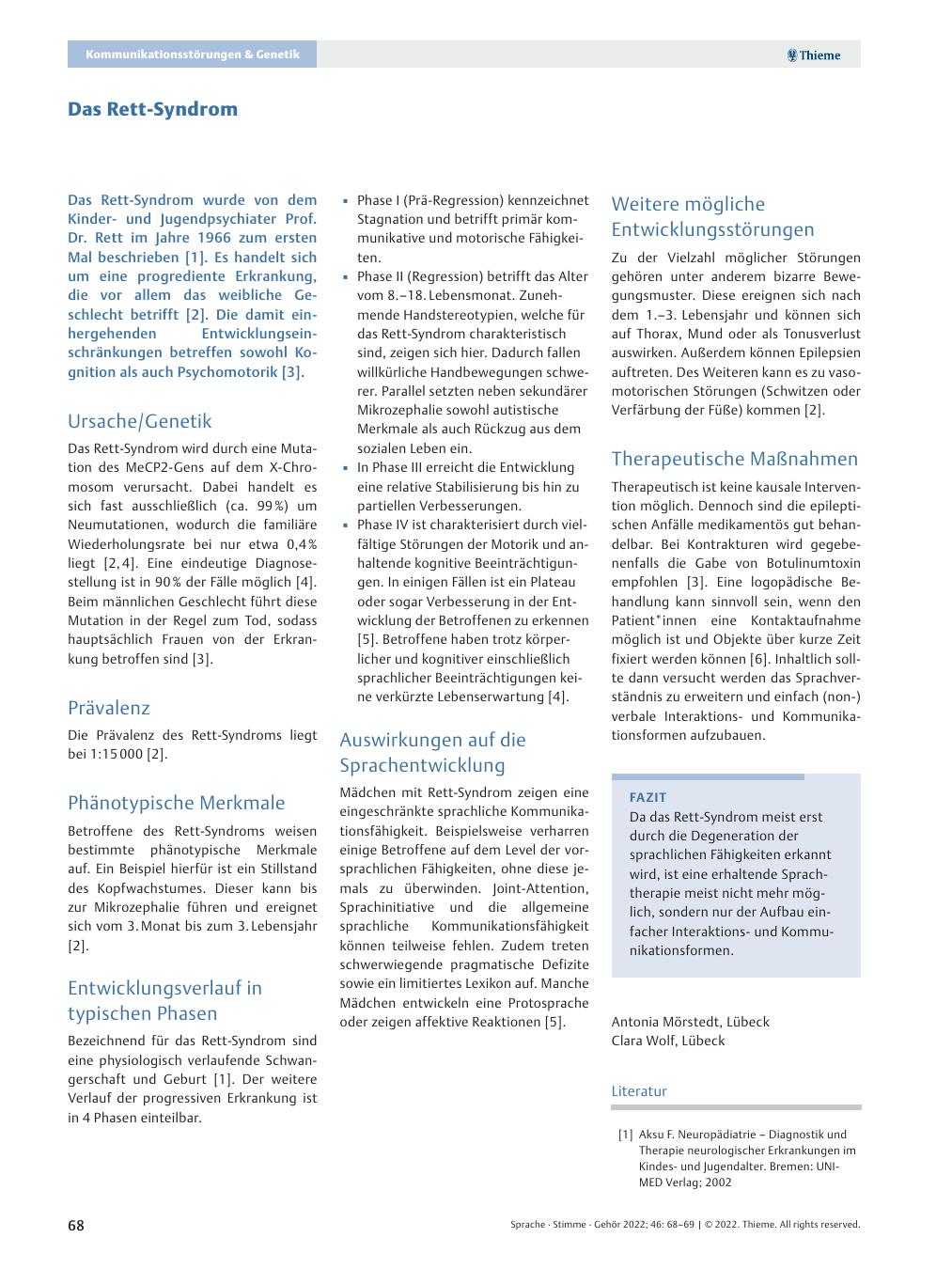Vorschauseite 1: Das Rett-Syndrom