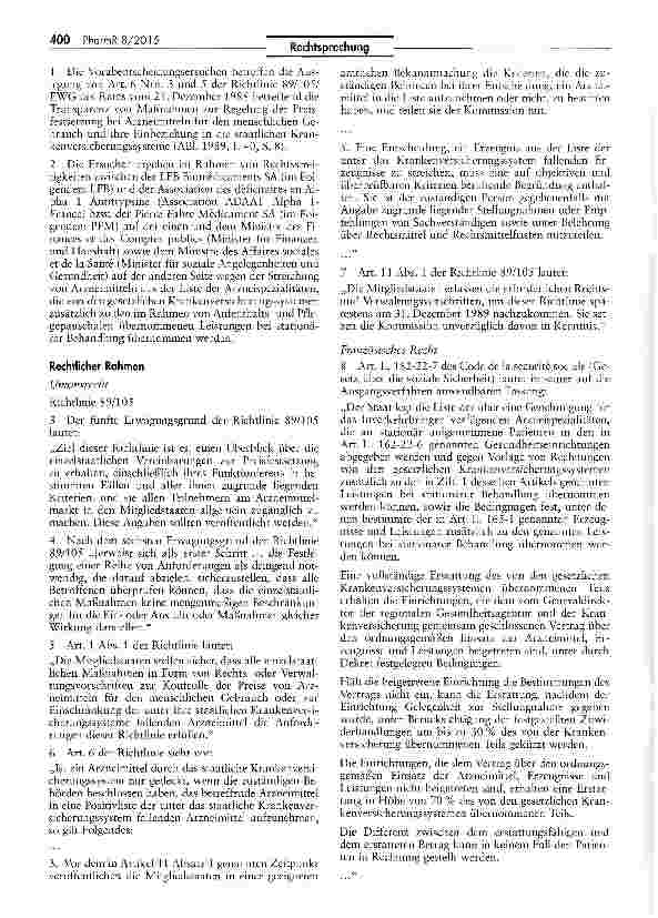 Vorschauseite 2: Begründungspflicht bei Streichung eines Arzneimittels aus der Liste der von den Krankenversicherungssystemen erstatteten KostenRL 89/105/EWG Art. 6