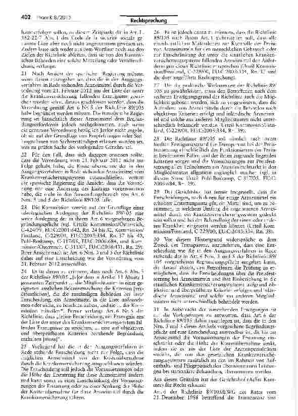 Vorschauseite 4: Begründungspflicht bei Streichung eines Arzneimittels aus der Liste der von den Krankenversicherungssystemen erstatteten KostenRL 89/105/EWG Art. 6