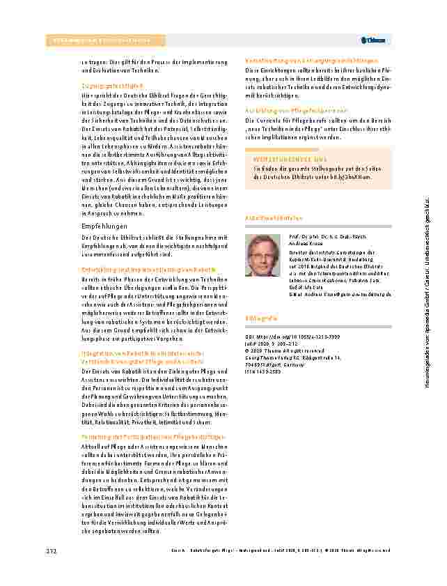 Vorschauseite 4: "Robotik für gute Pflege" – Hintergrund und Positionen des Deutschen Ethikrats
