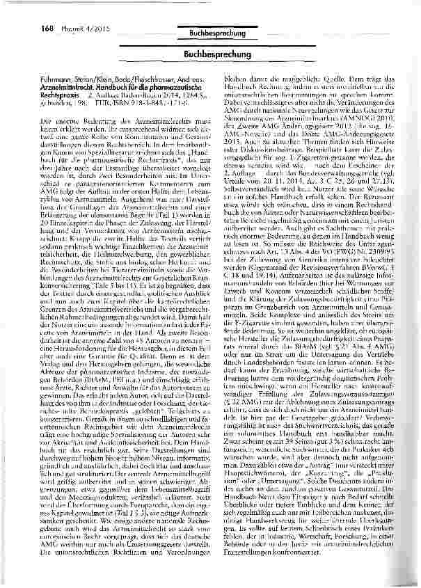 Vorschauseite 1: Arzneimittelrecht. Handbuch für die pharmazeutische Rechtspraxis.