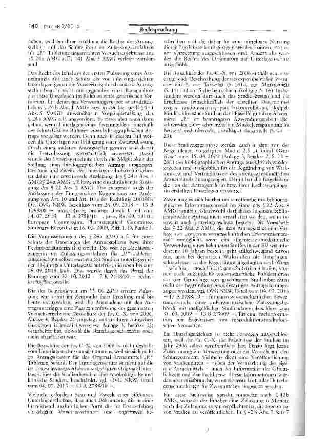 Vorschauseite 4: Erteilung generischer Zulassungen unter Verletzung der UnterlagenschutzrechteAMG S$ 22 III, 24a aF, 24b I; RL 2001/83/EG Art. 10 II