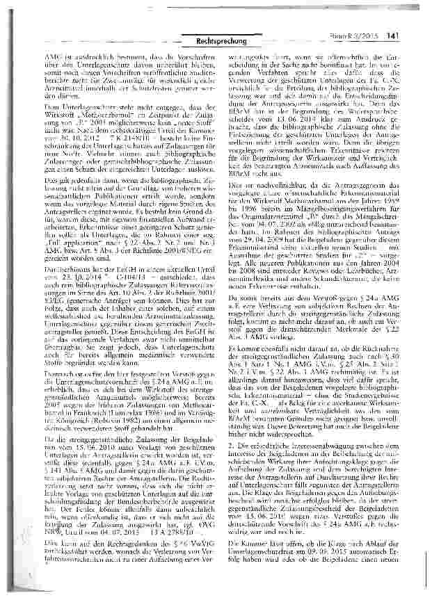 Vorschauseite 5: Erteilung generischer Zulassungen unter Verletzung der UnterlagenschutzrechteAMG S$ 22 III, 24a aF, 24b I; RL 2001/83/EG Art. 10 II