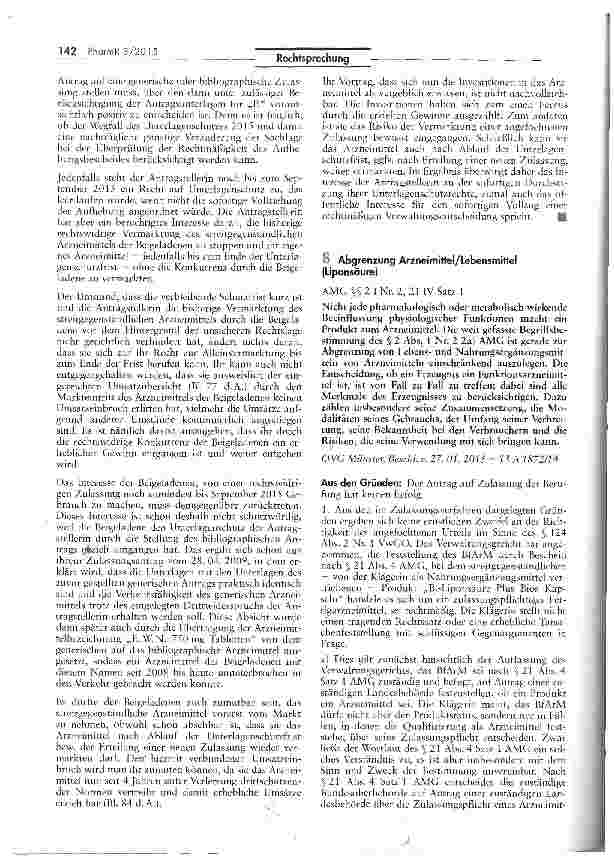 Vorschauseite 6: Erteilung generischer Zulassungen unter Verletzung der UnterlagenschutzrechteAMG S$ 22 III, 24a aF, 24b I; RL 2001/83/EG Art. 10 II