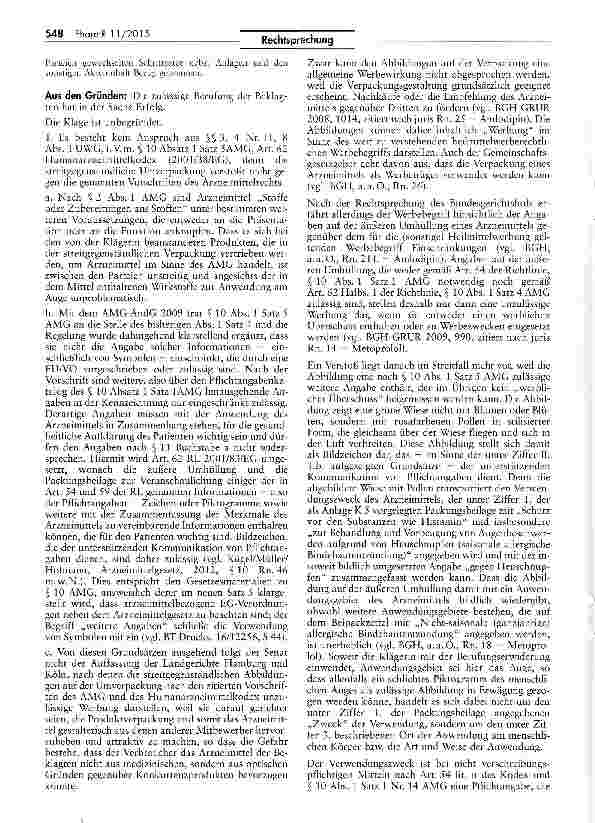Vorschauseite 3: Bildzeichen auf Arzneimittelverpackung AMG § 10 I 5; HWG § 3 S. 1 und 2 Nr. 3a;RL 2001/83/EG Art. 62; UWG §§ 3, 4 Nr. 11, 8 I