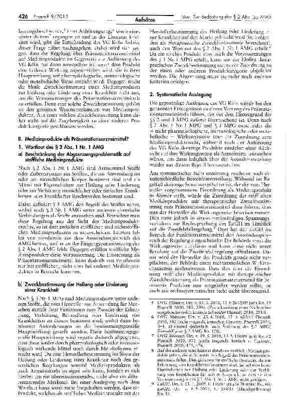 Vorschauseite 2: Zur Bedeutung des § 2 Abs. 3a AMG für die Abgrenzung von Medizinprodukten zu Präsentationsarzneimitteln