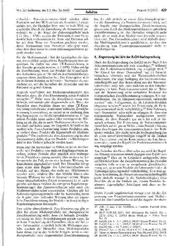 Vorschauseite 5: Zur Bedeutung des § 2 Abs. 3a AMG für die Abgrenzung von Medizinprodukten zu Präsentationsarzneimitteln