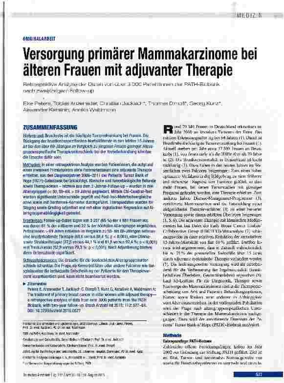 Vorschauseite 1: Versorgung primärer Mammakarzinome bei älteren Frauen mit adjuvanter Therapie