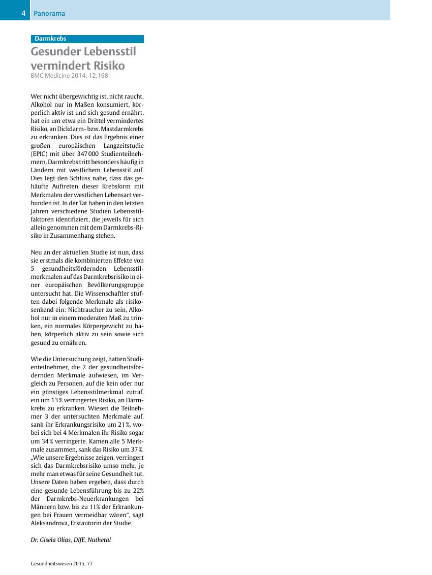 Vorschauseite 1: Gesunder Lebensstil vermindert Risiko