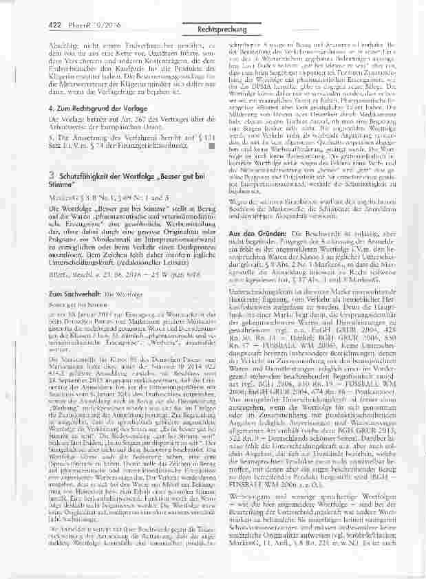 Vorschauseite 1: Schutzfähigkeit der Wortfolge „Besser gut bei Stimme
