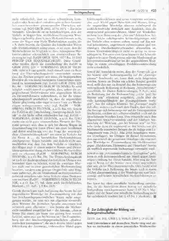 Vorschauseite 2: Schutzfähigkeit der Wortfolge „Besser gut bei Stimme