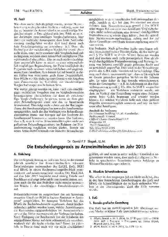 Vorschauseite 1: Die Entscheidungspraxis zu Arzneimittelmarken im Jahr 2015