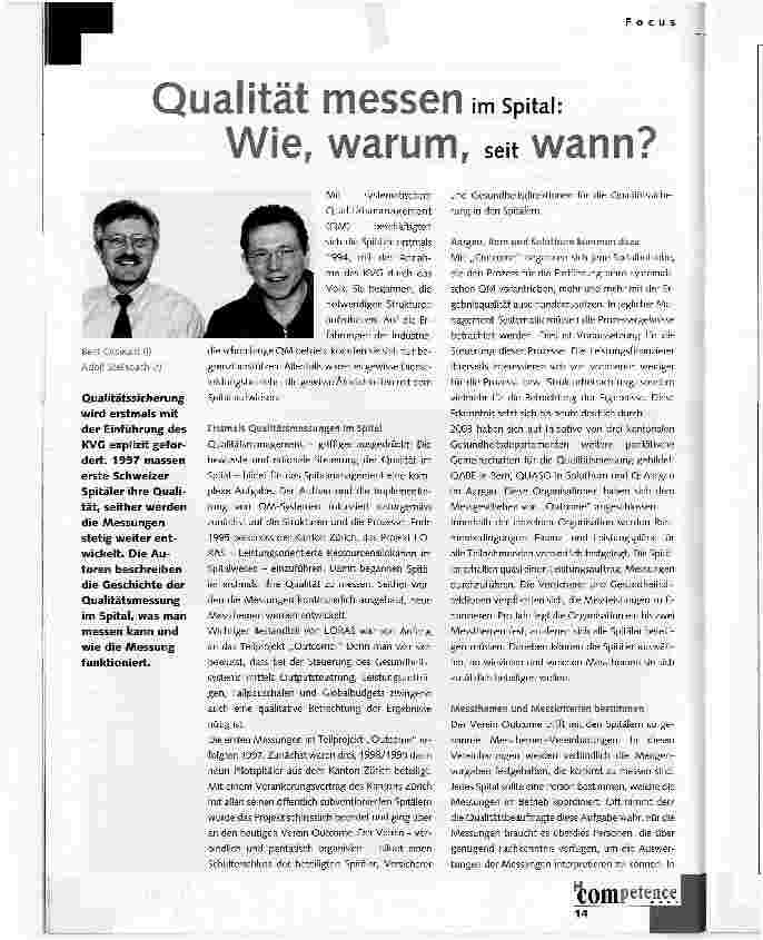 Vorschauseite 1: Qualität messen im Spital: Wie, warum, seit wann?