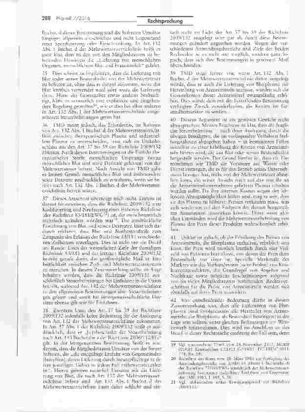 Vorschauseite 4: Lieferung von Blutplasma zum Zweck der Herstellung von Arzneimitteln - ein umsatzsteuerfreier Umsatz