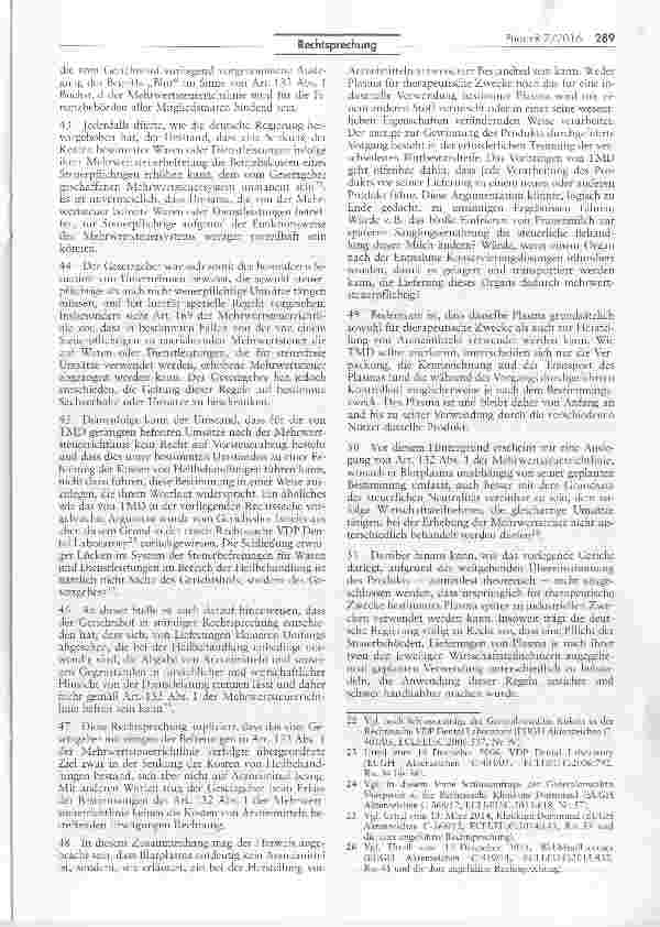 Vorschauseite 5: Lieferung von Blutplasma zum Zweck der Herstellung von Arzneimitteln - ein umsatzsteuerfreier Umsatz