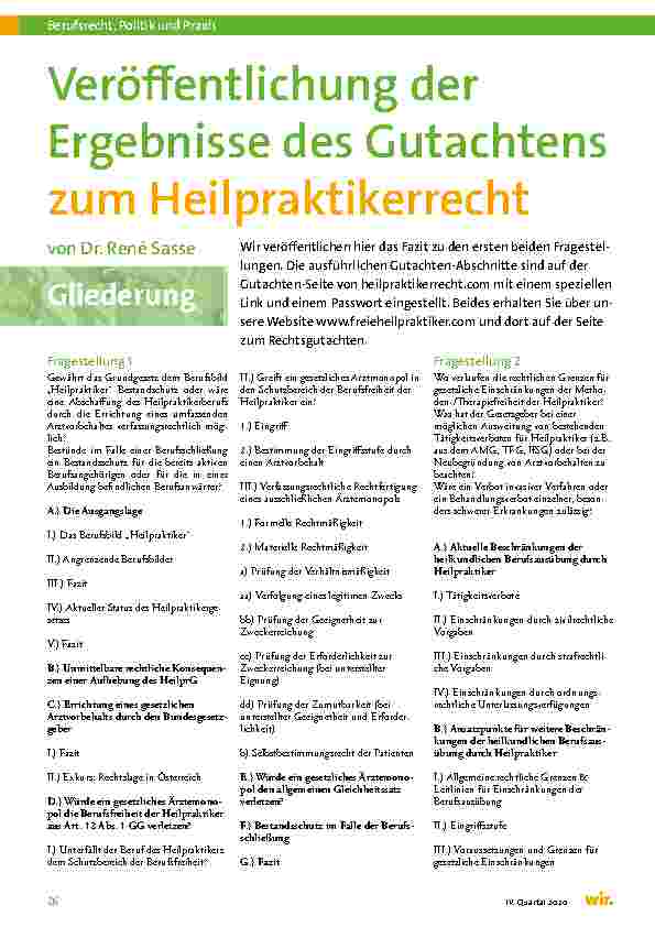 Vorschauseite 1: Veröffentlichung der Ergebnisse des Gutachtens zum Heilpraktikerrecht