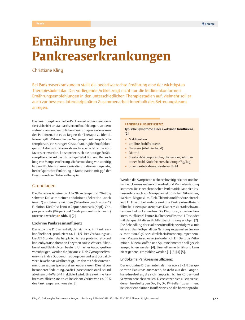 Vorschauseite 1: Ernährung bei Pankreaserkrankungen