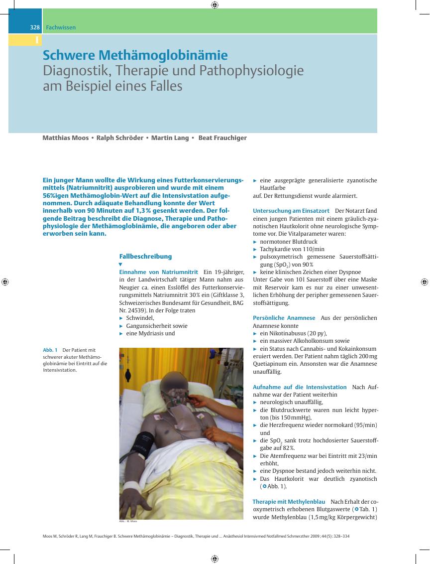 Vorschauseite 1: Schwere Methämoglobinämie – Diagnostik, Therapie und Pathophysiologie am Beispiel eines Falles