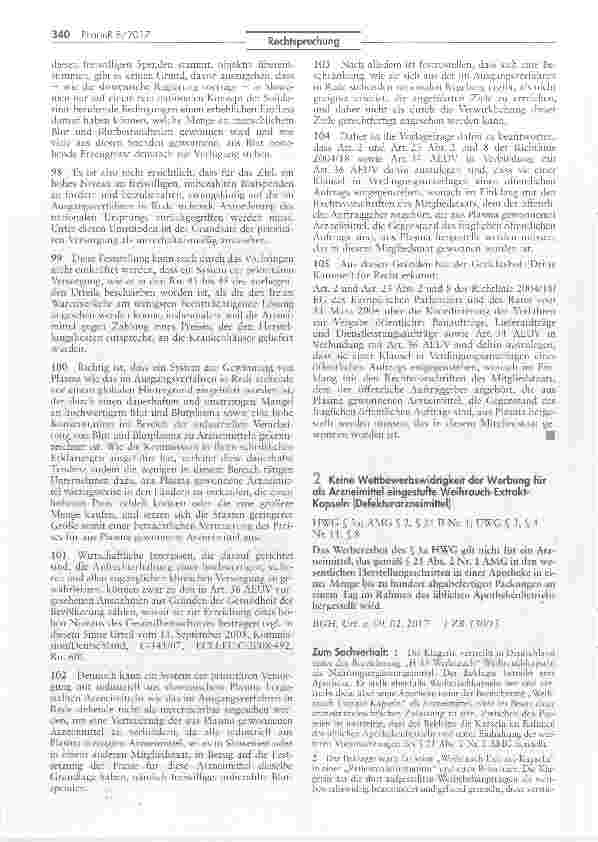 Vorschauseite 1: Keine Weftbewerbswidrigkeit der Werbung für als Arzneimittel eingestufte Weihrauch-Extrakt-Kapseln (Defekturarzneimittel)