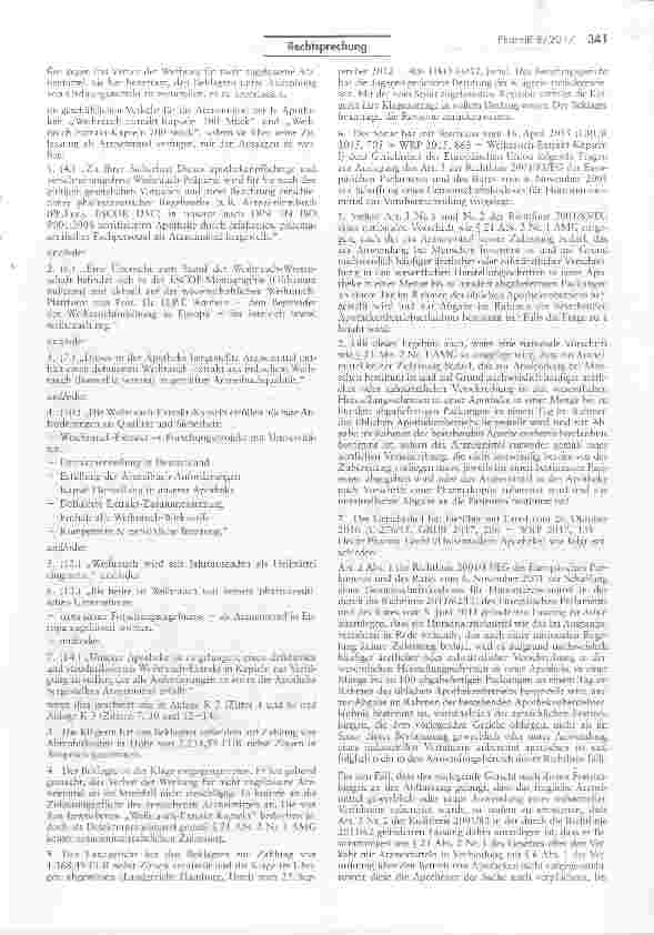 Vorschauseite 2: Keine Weftbewerbswidrigkeit der Werbung für als Arzneimittel eingestufte Weihrauch-Extrakt-Kapseln (Defekturarzneimittel)