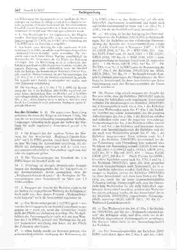 Vorschauseite 3: Keine Weftbewerbswidrigkeit der Werbung für als Arzneimittel eingestufte Weihrauch-Extrakt-Kapseln (Defekturarzneimittel)