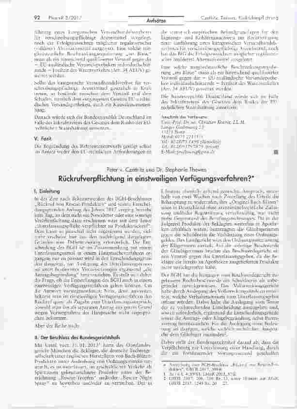 Vorschauseite 1: Rückrufverpflichtung in einstweiligen Verfügungsverfahren?