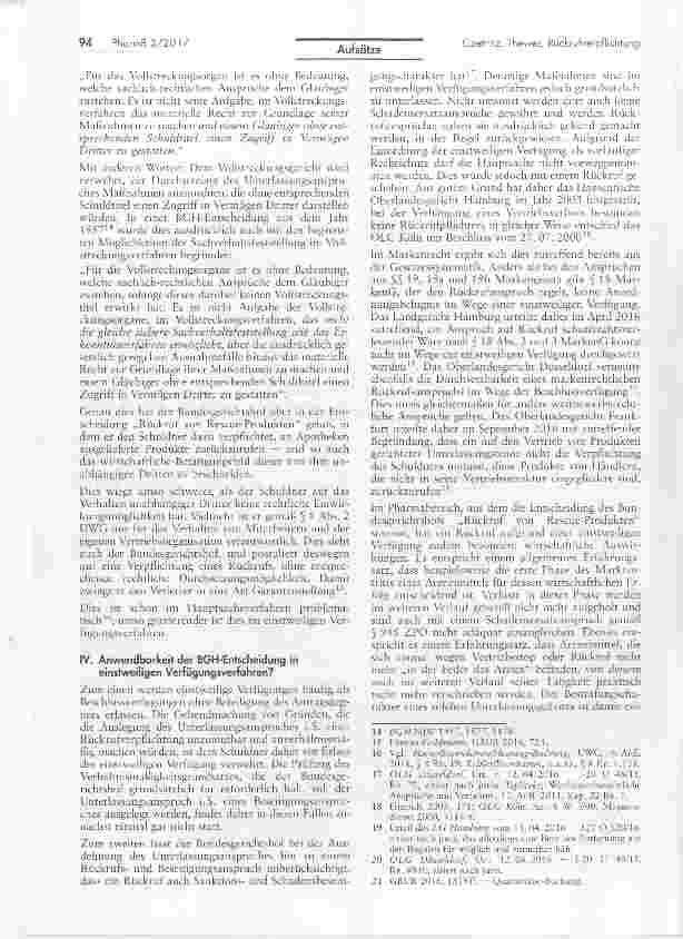 Vorschauseite 3: Rückrufverpflichtung in einstweiligen Verfügungsverfahren?