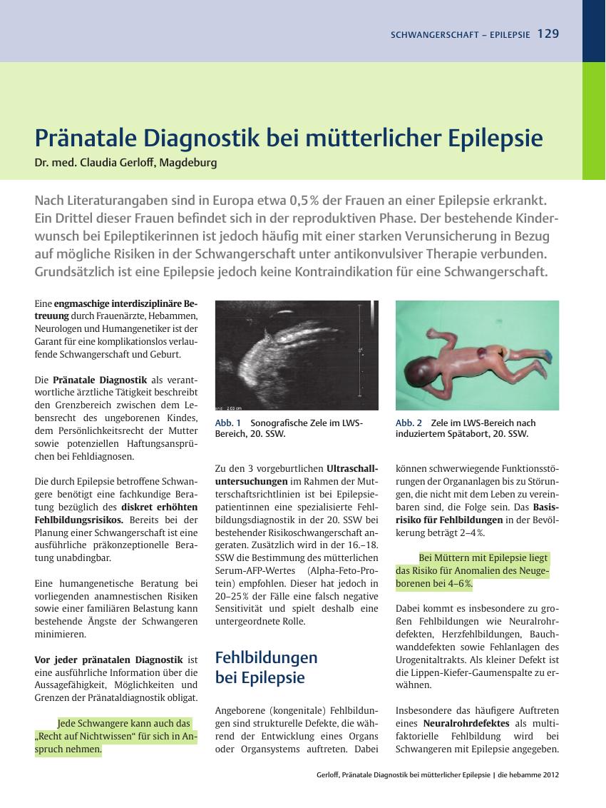 Vorschauseite 1: Pränatale Diagnostik bei mütterlicher Epilepsie