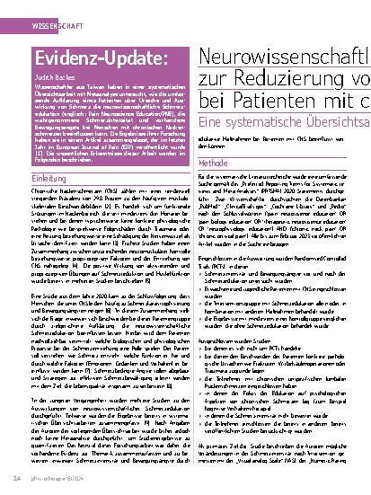 Vorschauseite 1: Neurowissenschaftliche Schmerzedukation zur Reduzierung von Schmerzen und Kinesiophobie bei Patienten mit chronischen Nackenschmerzen.