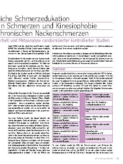 Vorschauseite 2: Neurowissenschaftliche Schmerzedukation zur Reduzierung von Schmerzen und Kinesiophobie bei Patienten mit chronischen Nackenschmerzen.