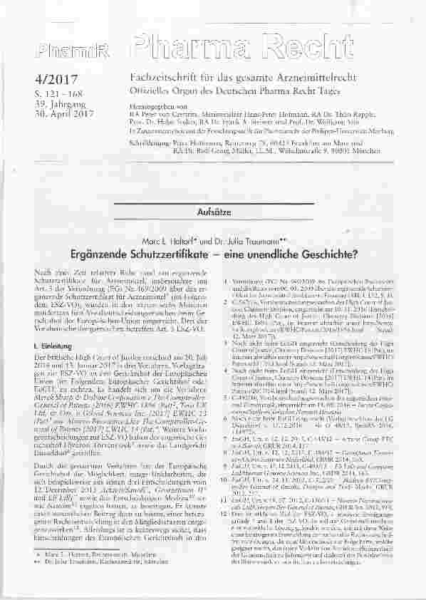 Vorschauseite 1: Ergänzende Schutzzertifikate eine unendliche Geschichte?