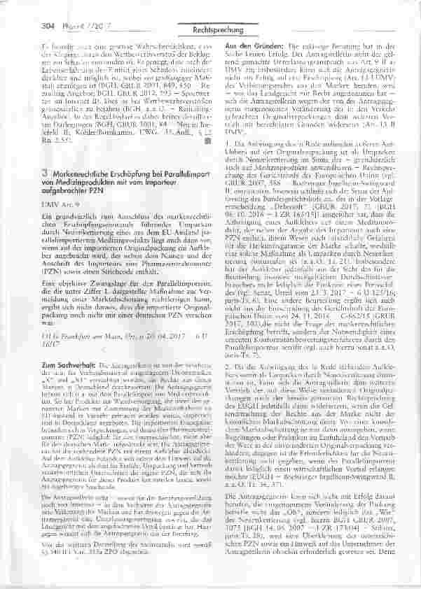 Vorschauseite 6: Wettbewerbswidriger Vertrieb eines Ginkgobiloba-Extraktes ohne arzneimittelrechtlicheZulassung