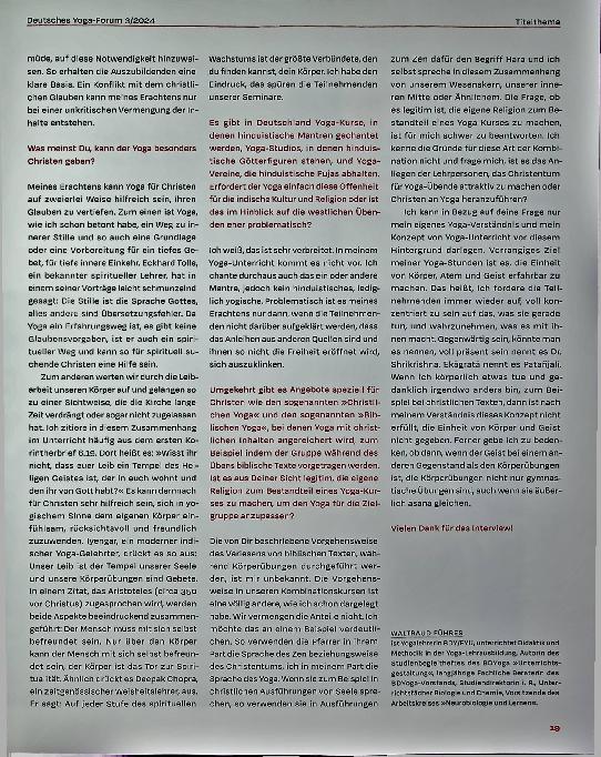 Vorschauseite 4: "Yoga ist ein Erfahrungsweg, es gibt keine Glaubensvorgaben" - Interview mit Waltraud Führes