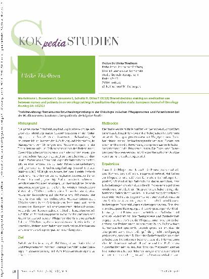 Vorschauseite 1: Titelübersetzung: Gemeinsame Entscheidungsfindung in der Onkologie zwischen Pflegepersonen und Patient:innen bei der Medikamenteneinnahme: eine qualitativ-deskriptive Studie